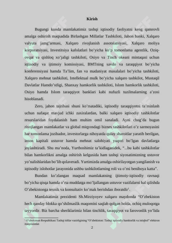 Davlat tomonidan tashqi iqtisodiy faoliyatini tartibga solish (kurs ishi) 2