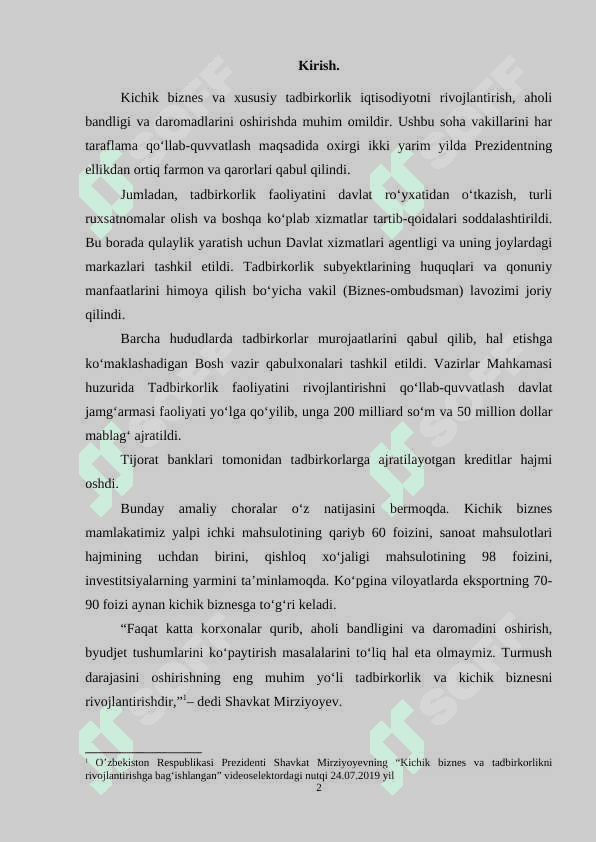 Kichik biznesni rivojlantirishda bank kreditlarining o'rni va roli (kurs ishi) 2