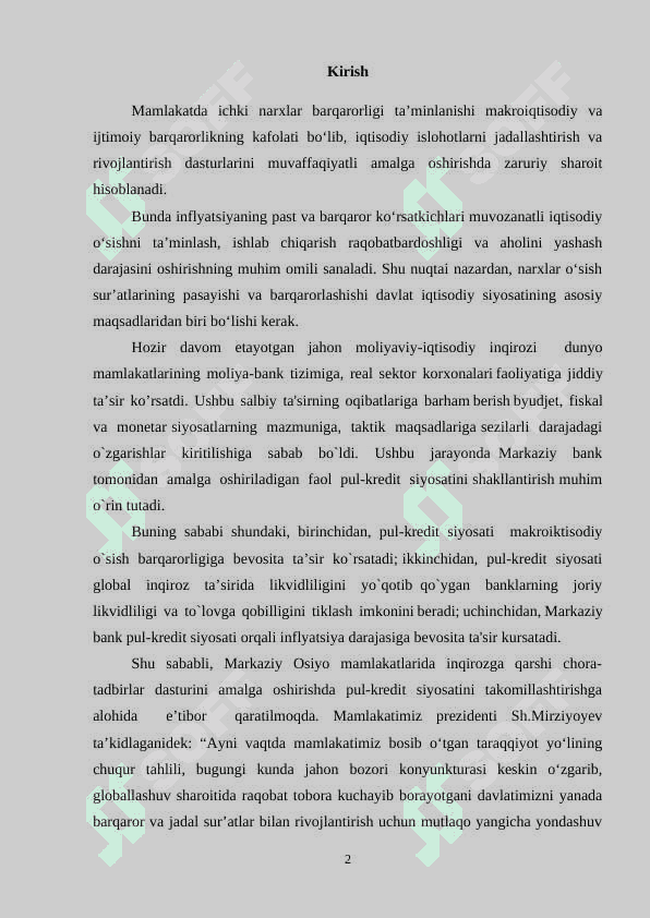 O'zbekistonning pul va kredit siyosati (kurs ishi) 2