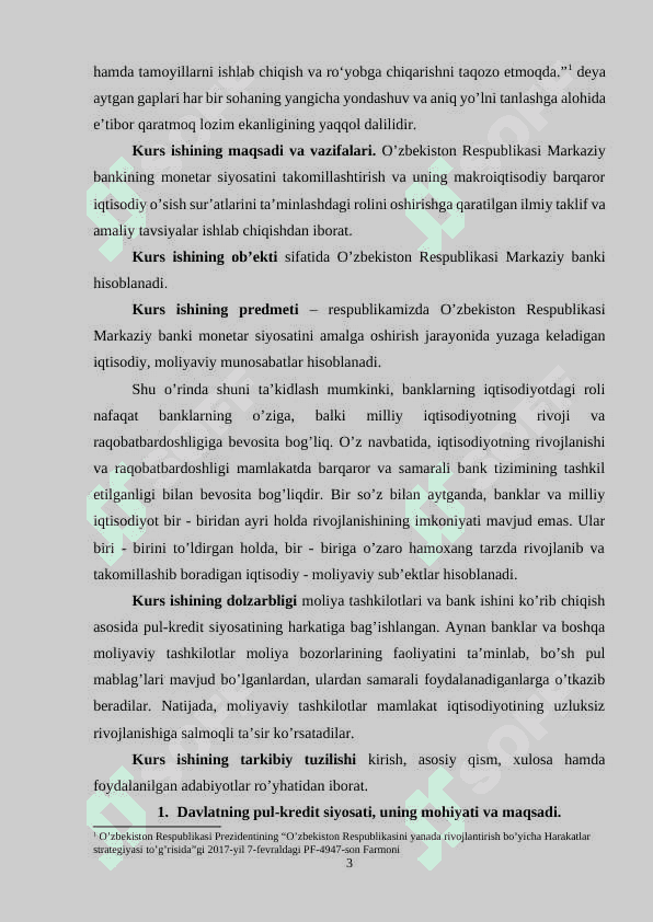 O'zbekistonning pul va kredit siyosati (kurs ishi) 3