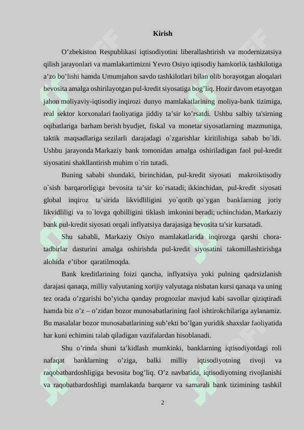 Pul-kredit siyosati (kurs ishi) 2