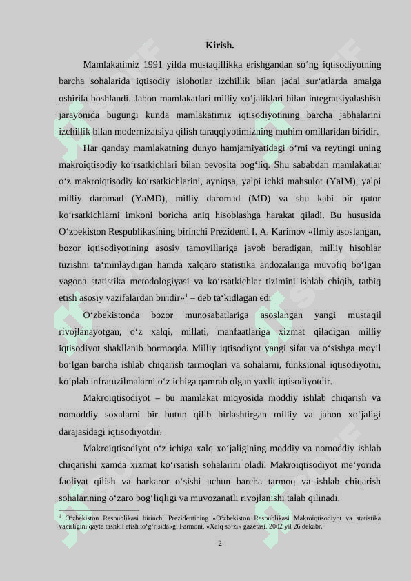 Yalpi Ichki Mahsulotni hisoblash usullari (kurs ishi) 2