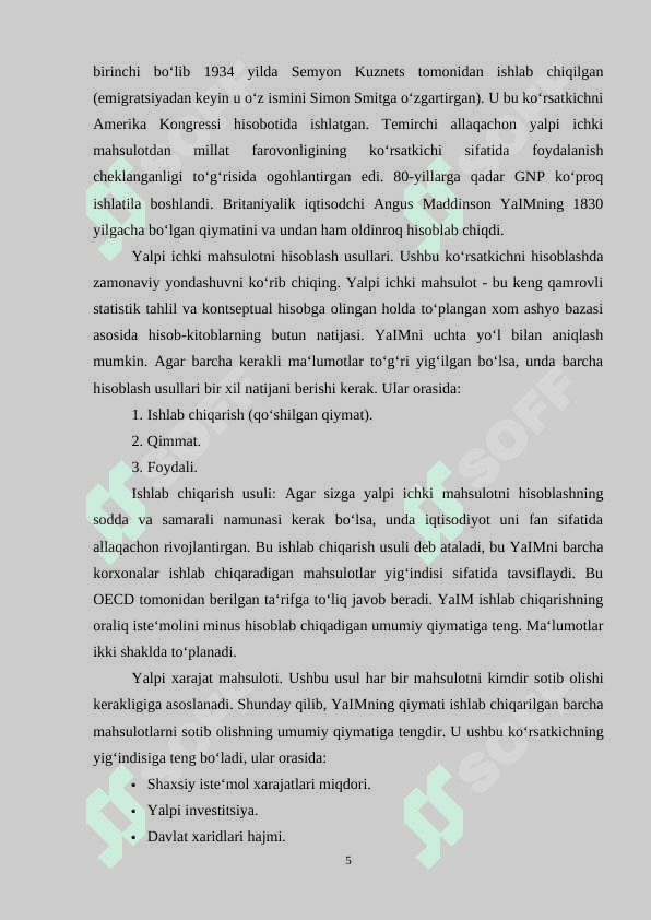 Yalpi Ichki Mahsulotni hisoblash usullari (kurs ishi) 5