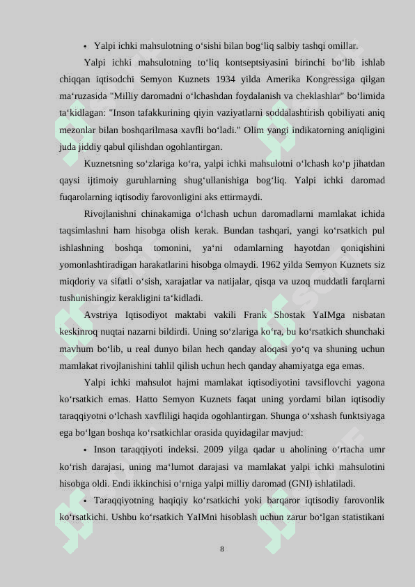 Yalpi Ichki Mahsulotni hisoblash usullari (kurs ishi) 8