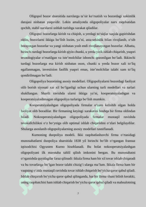 Zamonaviy bozor sharoitida oligopoliya o'rni 7