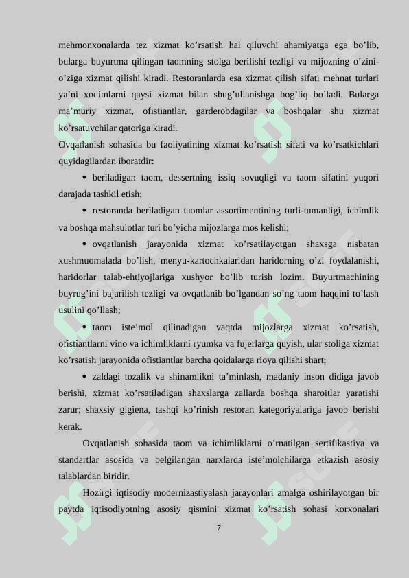Umumiy ovqatlanish korxonalari tasnifi va turlari 7