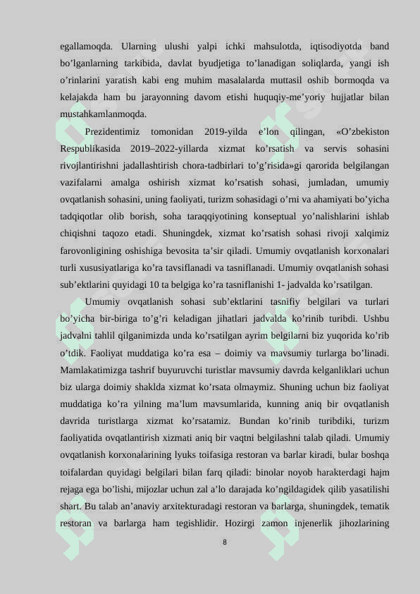 Umumiy ovqatlanish korxonalari tasnifi va turlari 8