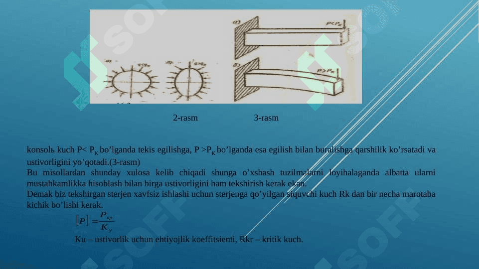 Siqilgan sterjenlar ustivorligi. Bo`ylama egilish 4