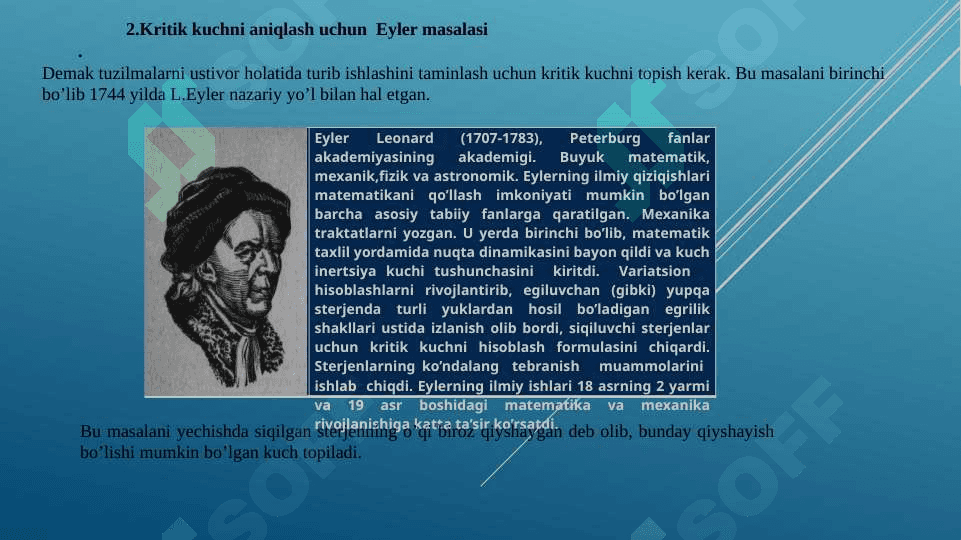 Siqilgan sterjenlar ustivorligi. Bo`ylama egilish 6
