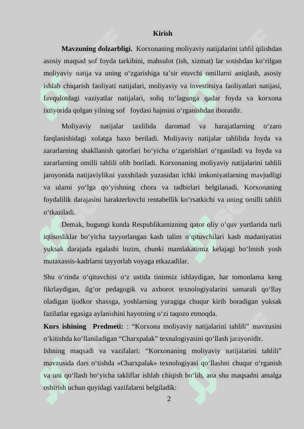 KORXONA FAOLIYATINI BAHOLASHDA MOLIYAVIY KO'RSATKICHLARNING TUTGAN O'RNI 2