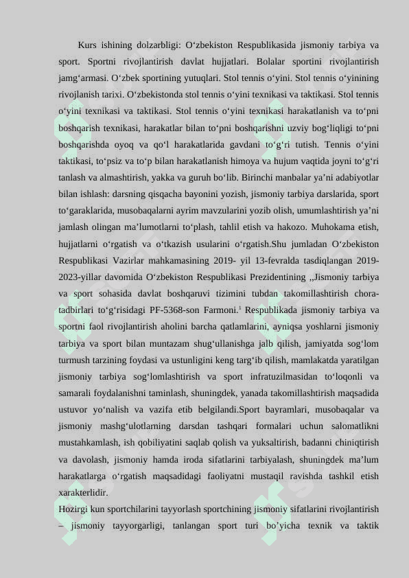 STOL TENNISNING RIVOJLANISHI VA UNING YOSHLAR TARBIYASIDA TUTGAN O’RNI 2