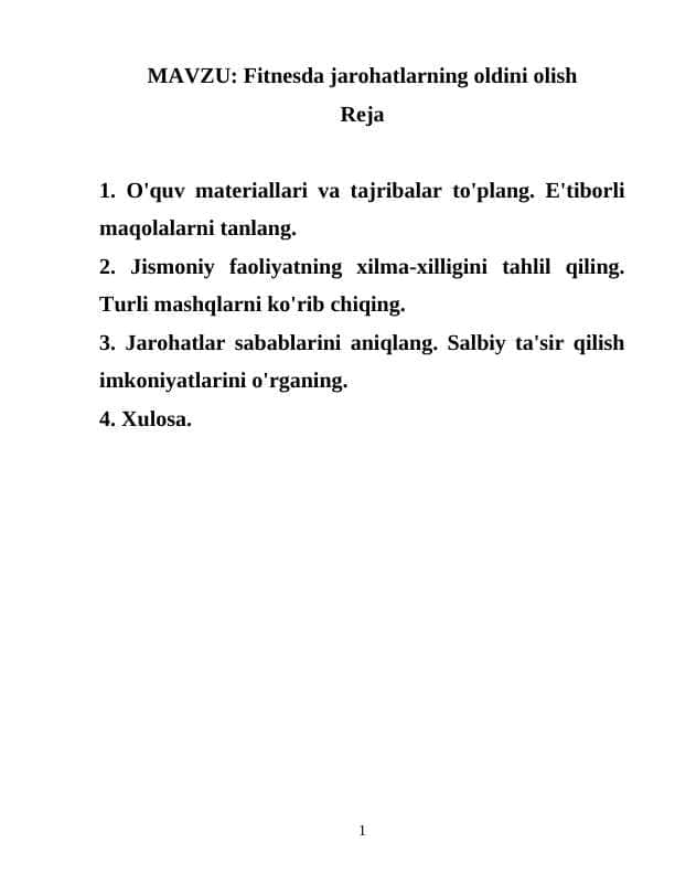 Fitnesda jarohatlarning oldini olish 1