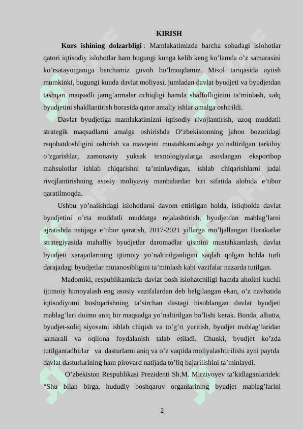 DAVLAT BUDJETI XARAJATLARI  IJROSI ZARURLIGI, MOHIYATI VA OMILLARI 2