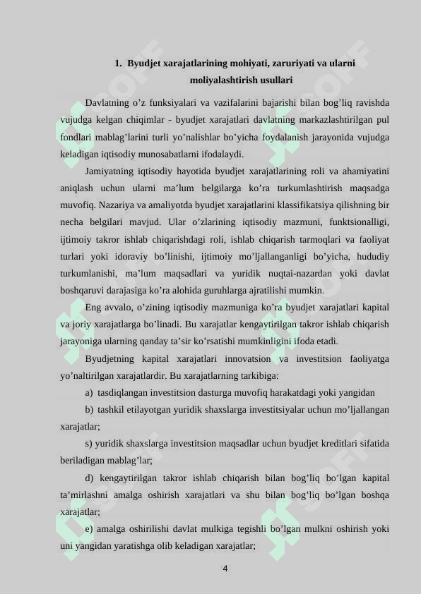 DAVLAT BUDJETI XARAJATLARI  IJROSI ZARURLIGI, MOHIYATI VA OMILLARI 4