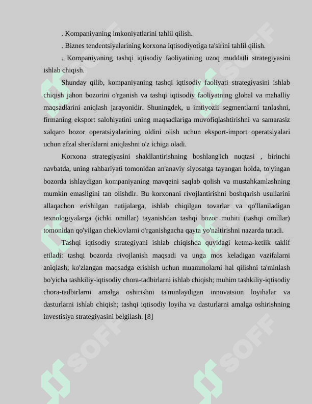 TASHKILOT VA KOMPANIYALARING TASHQI IQTISODIY FAOLIYATINI STRATEGIK REJALASHTIRISH 8