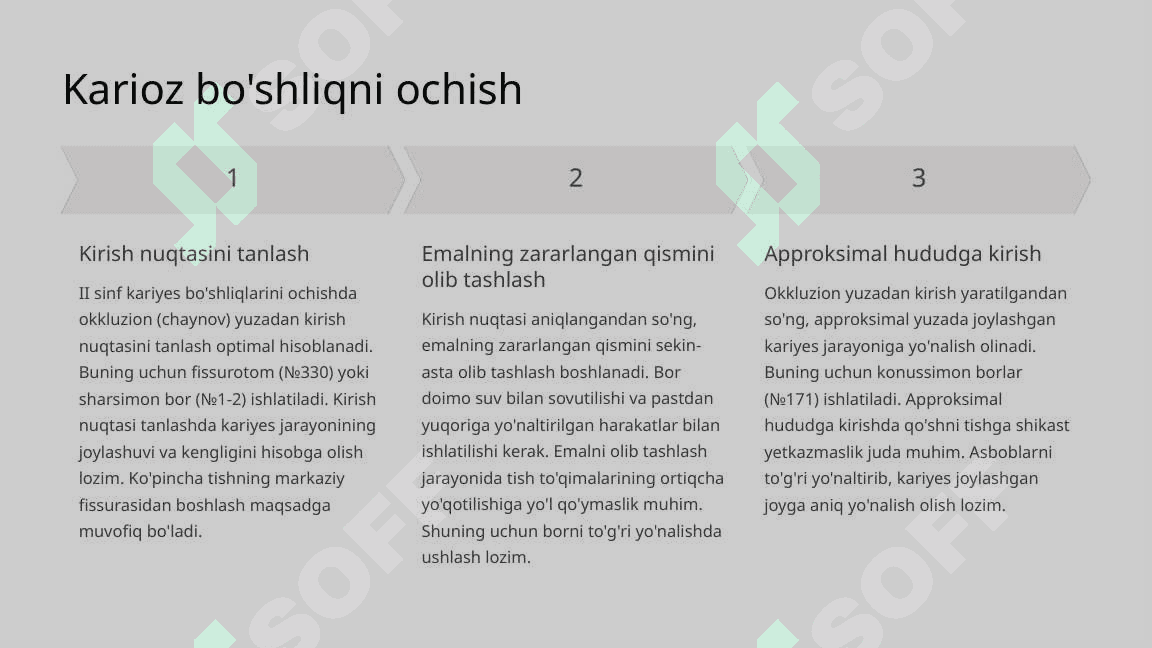 Fantomlarda II sinf karioz bo‘shliqlarini charxlash va plombalash. 7