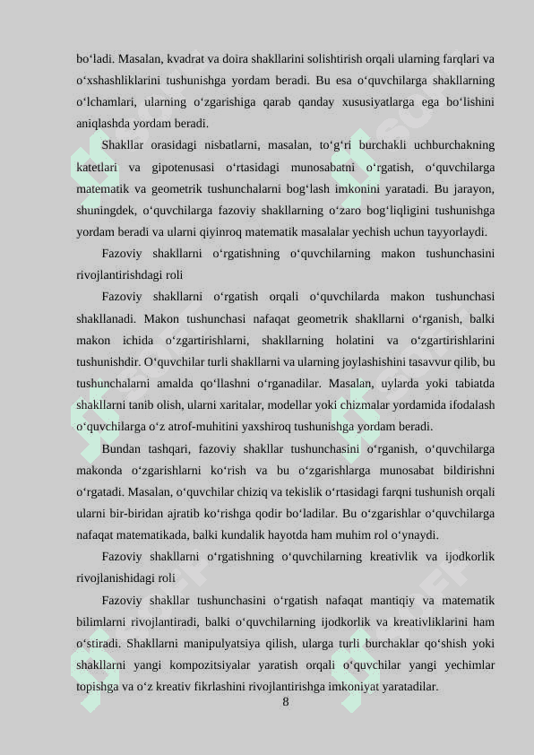 Boshlangʻich sinf oʻquvchimariga fazoviy shakllar tushunchasini oʻrgatishda pedagogik texnologiyalardan foydalanib oʻqitish 8