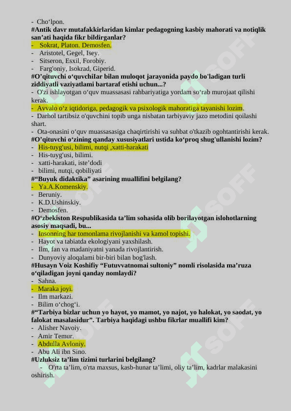 Pedagogik mahorat fanidan test savollari 3