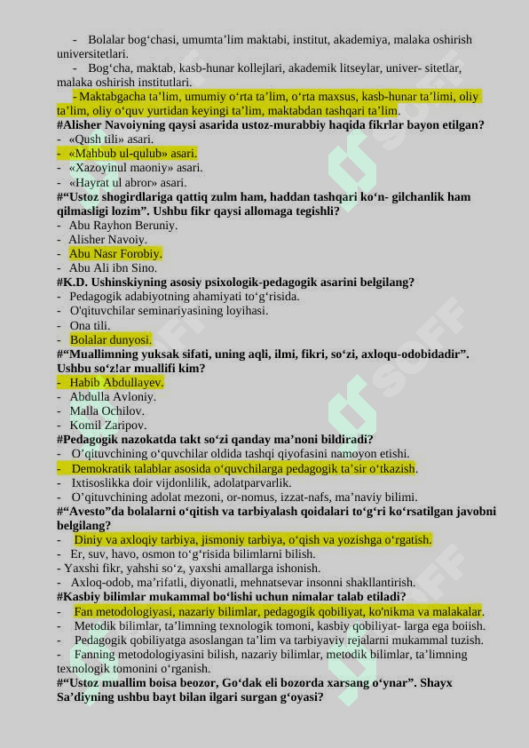 Pedagogik mahorat fanidan test savollari 4