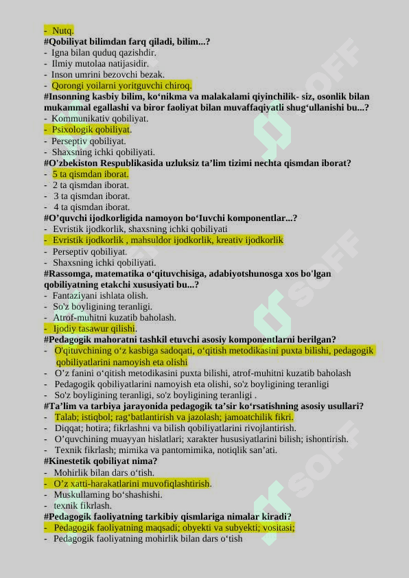 Pedagogik mahorat fanidan test savollari 7