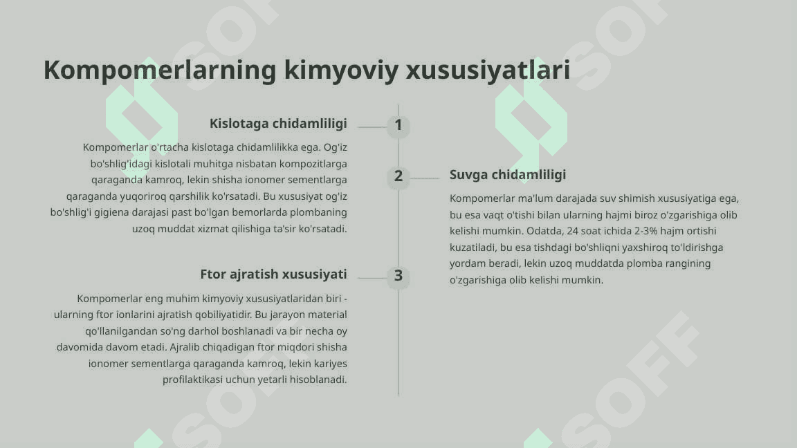 Kompomer va ormoker plomba ashyolari. Tarkibi, xususiyatlari. 6