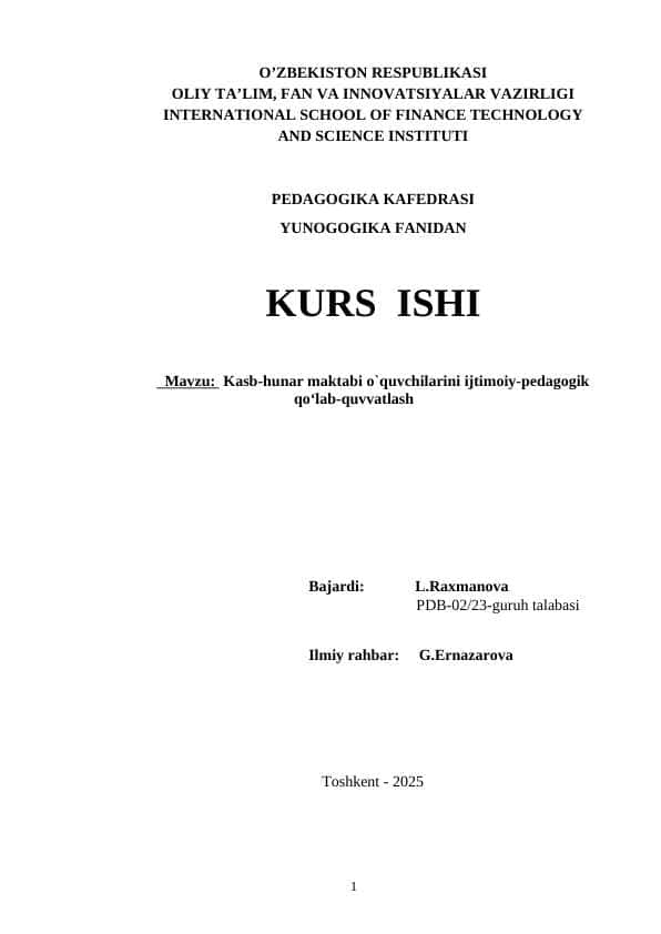 Kasb-hunar maktabi o`quvchilarini ijtimoiy-pedagogik qo‘lab-quvvatlash 1