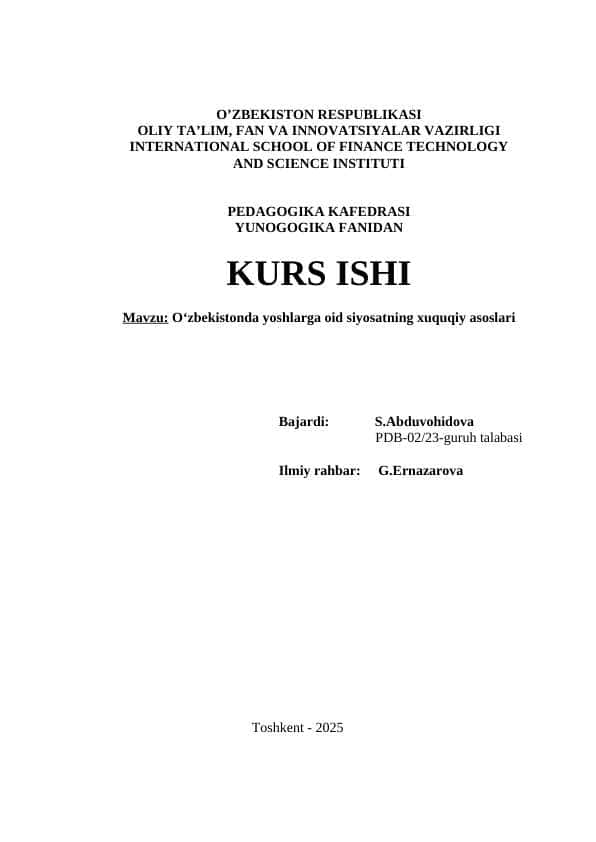 O‘zbekistonda yoshlarga oid siyosatning xuquqiy asoslari 1