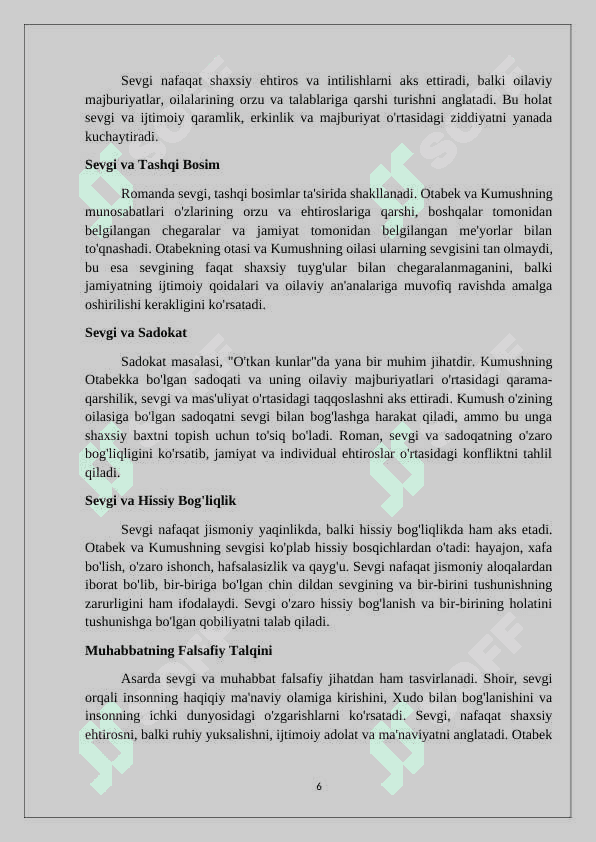 O‘tkan kunlar romanida sevgi muhabbat talqini mavzusi 6