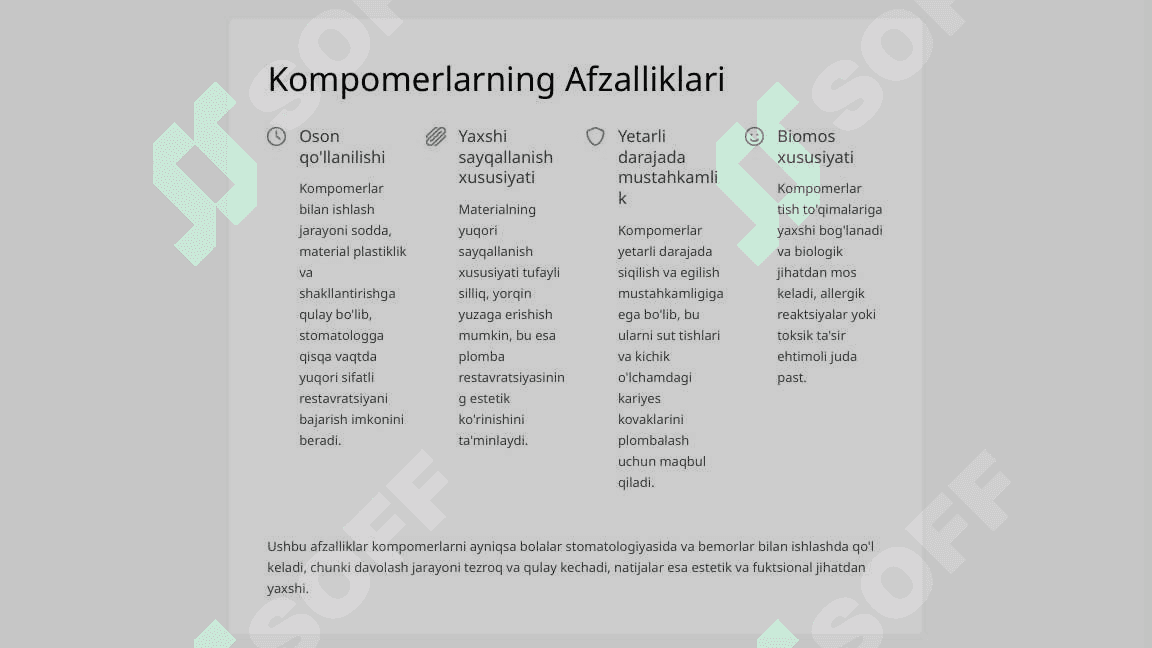 Kompomer va ormoker plomba ashyolari. Tarkibi, xususiyatlari. 6