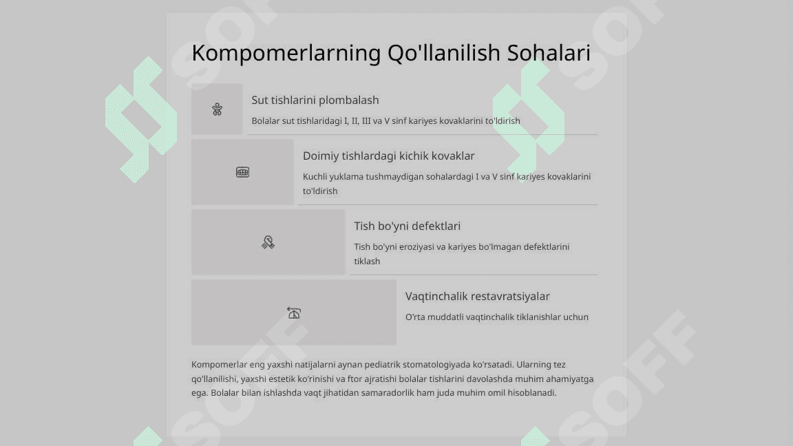 Kompomer va ormoker plomba ashyolari. Tarkibi, xususiyatlari. 8