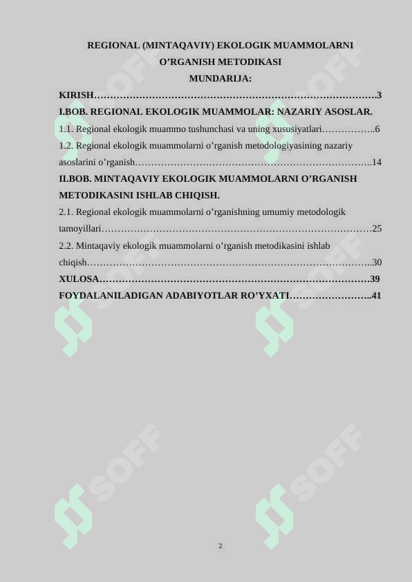 Regional (mintaqaviy) ekologik muammolarni o’rganish metodikasi 2