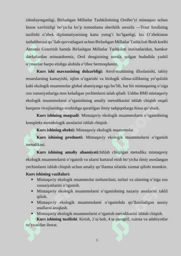 Regional (mintaqaviy) ekologik muammolarni o’rganish metodikasi 5