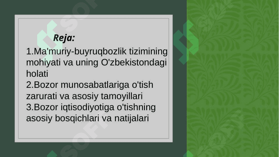 O'zbekiston Respublikasidagi ma'muriy buyruqbozlik tizimidan bozor munosabatlariga o'tish davri konsepsiyasi 2