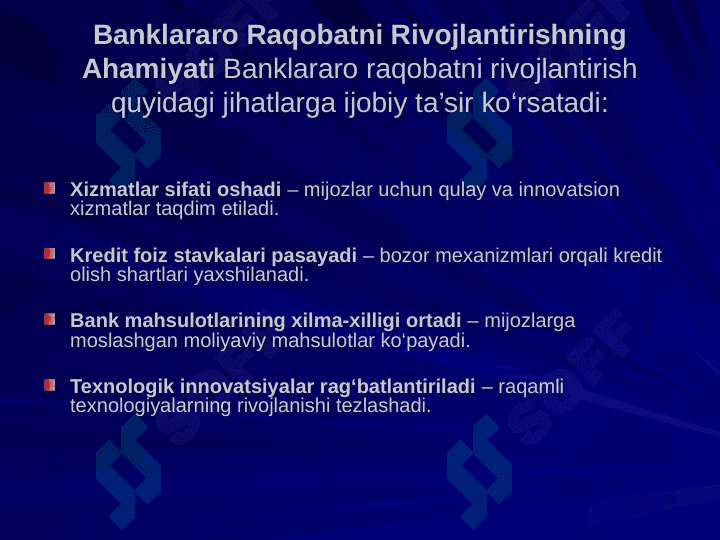 Banklarda davlat ulushini kamaytirish va banklararo raqobatni rivojlantirish masalalari 4