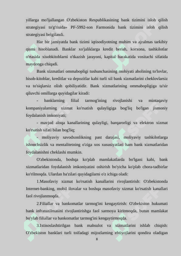BANK XIZMATLARI SOHASIDA RAQAMLI TEXNOLOGIYALARNING OʻRNI VA RIVOJLANISH YOʻNALISHLARI 8
