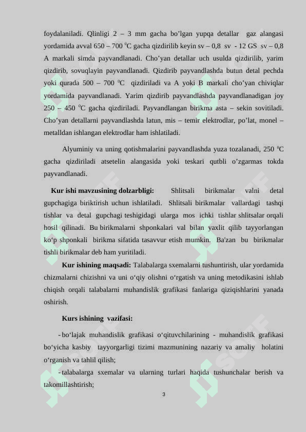 Birikmali detallar tayyorlash konissimon shakildor va fason yuzalar hosil qilish hamda ishlov berish texnologiyasini o’rganish 3