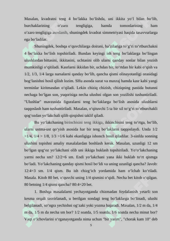 Butunning ulushini va ulushiga ko'ra butunni topishga doir masalalarni yechishni o'rgatish metodikasi 5