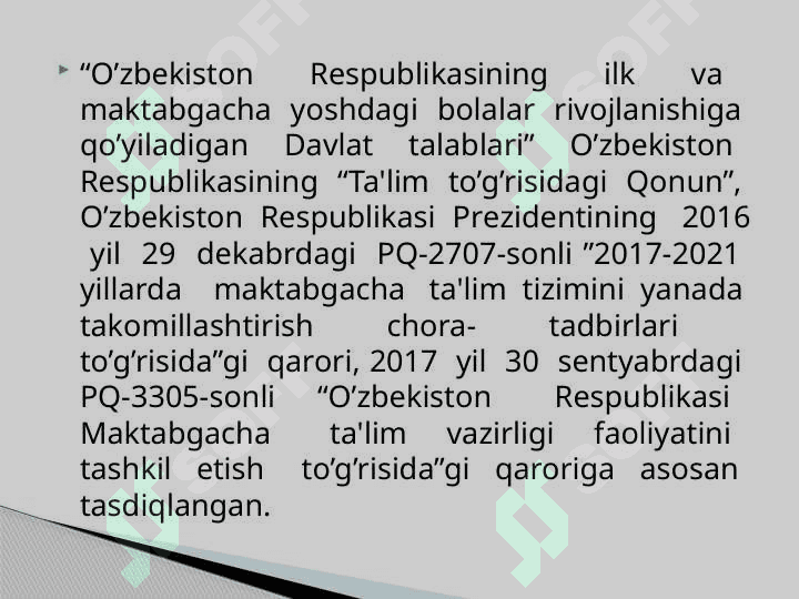 O’zbekiston Respublikasining ilk va maktabgacha yoshdagi bolalar rivojlanishiga qo‘yiladigan Davlat talablari 3