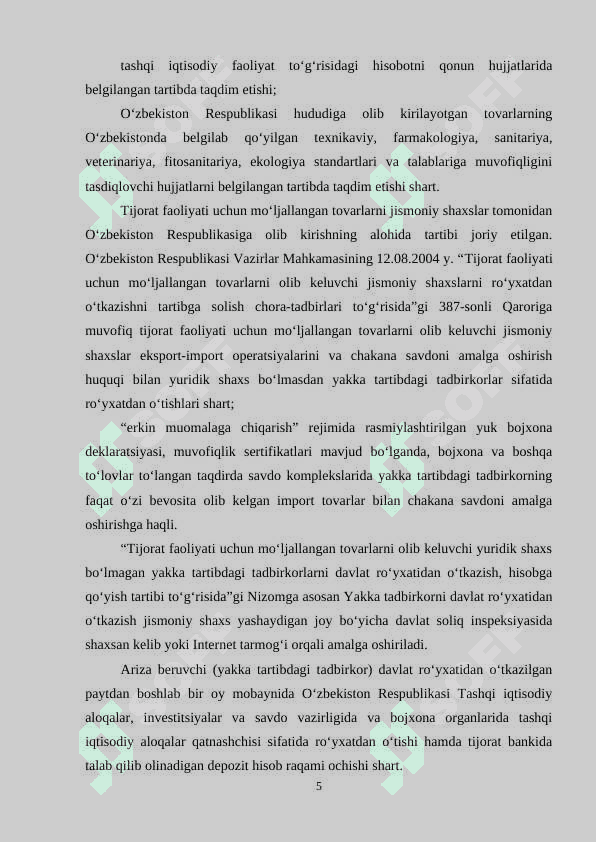 DAVLATNING TASHQI IQTISODIY FAOLIYATNI TARTIBLASH SIYOSATI 5