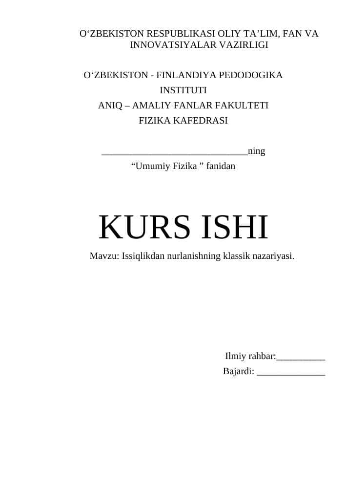 Issiqlikdan nurlanishning klassik nazariyasi 1