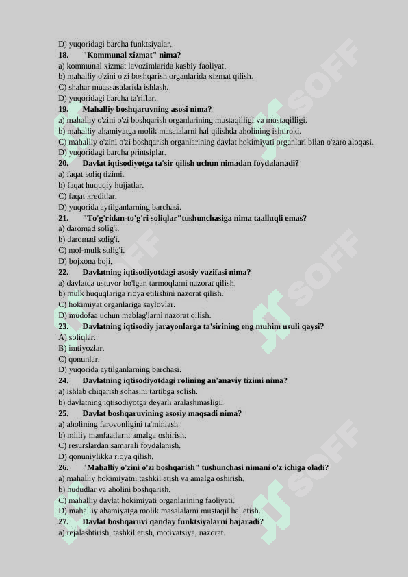 Davlat boshqaruviga oid test savollari 3