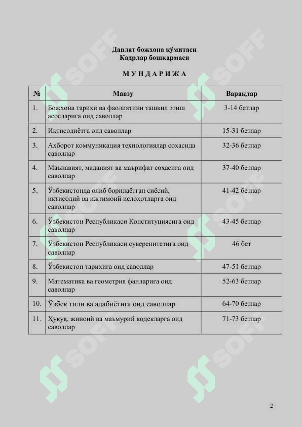 Bojxona qo'mitasiga ishga kirish uchun savol javoblar toplami 2