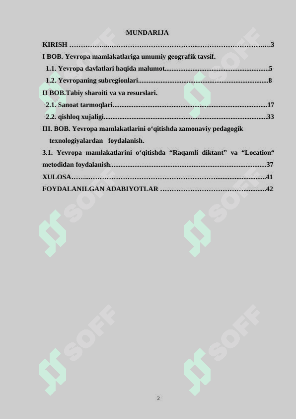 Yevropa mamlakatlariga umumiy geografik tavsif 2
