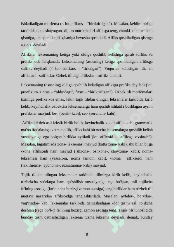 “Ozbek tilshunosligida morfema va qoshimchalar munosabat masalasi 8