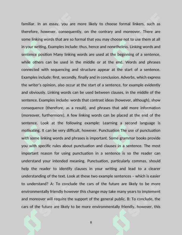 Linking words and essay language course work 8