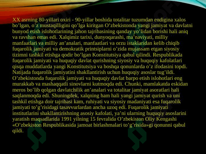 O’ZBEKISTON MILLIY TARAQQIYOTINING YANGI BOSQICHIDA FUQAROLIK JAMIYATINING SHAKLLANISHI VA RIVOJLANISHI 3