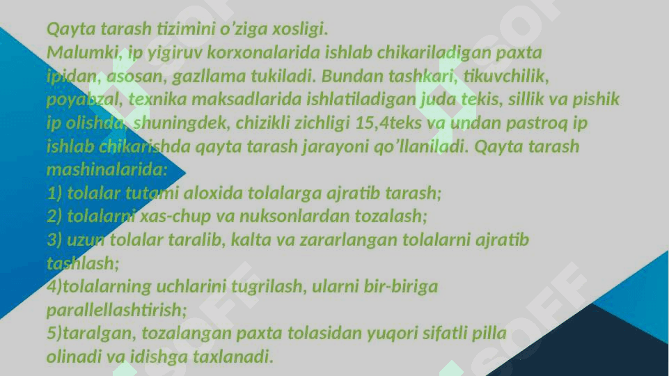Qayta tarash jarayoni va jihozlari 2