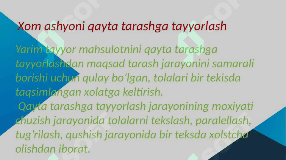 Qayta tarash jarayoni va jihozlari 4