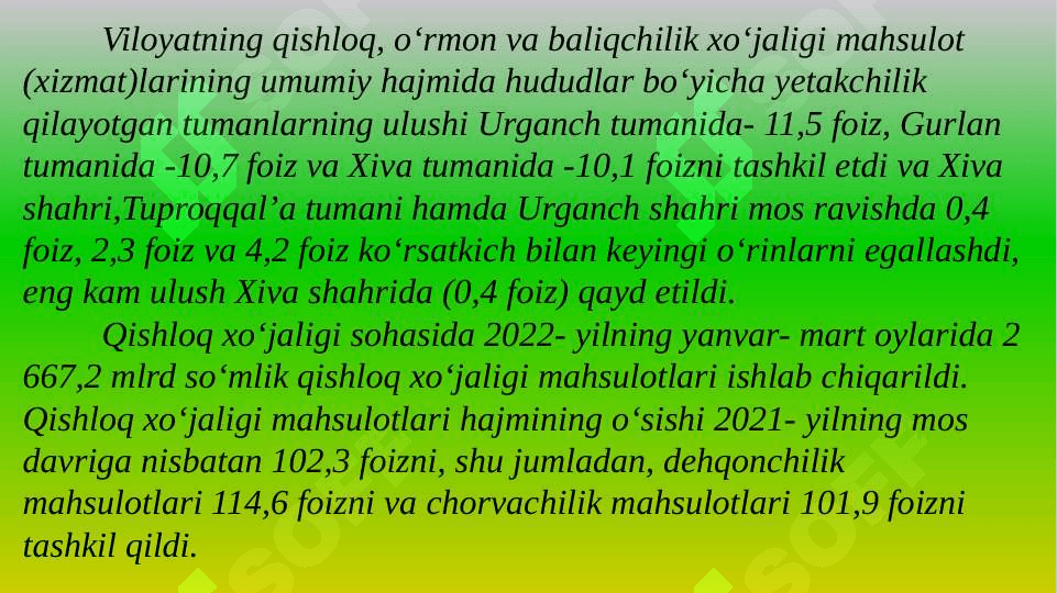 Xorazm viloyati milliy iqtisodiyotining tarmoqlari tuzilishi jadvalini tuzish 5