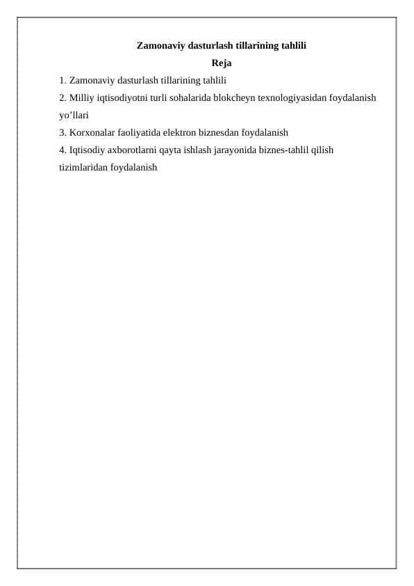 Zamonaviy dasturlash tillarining tahlili